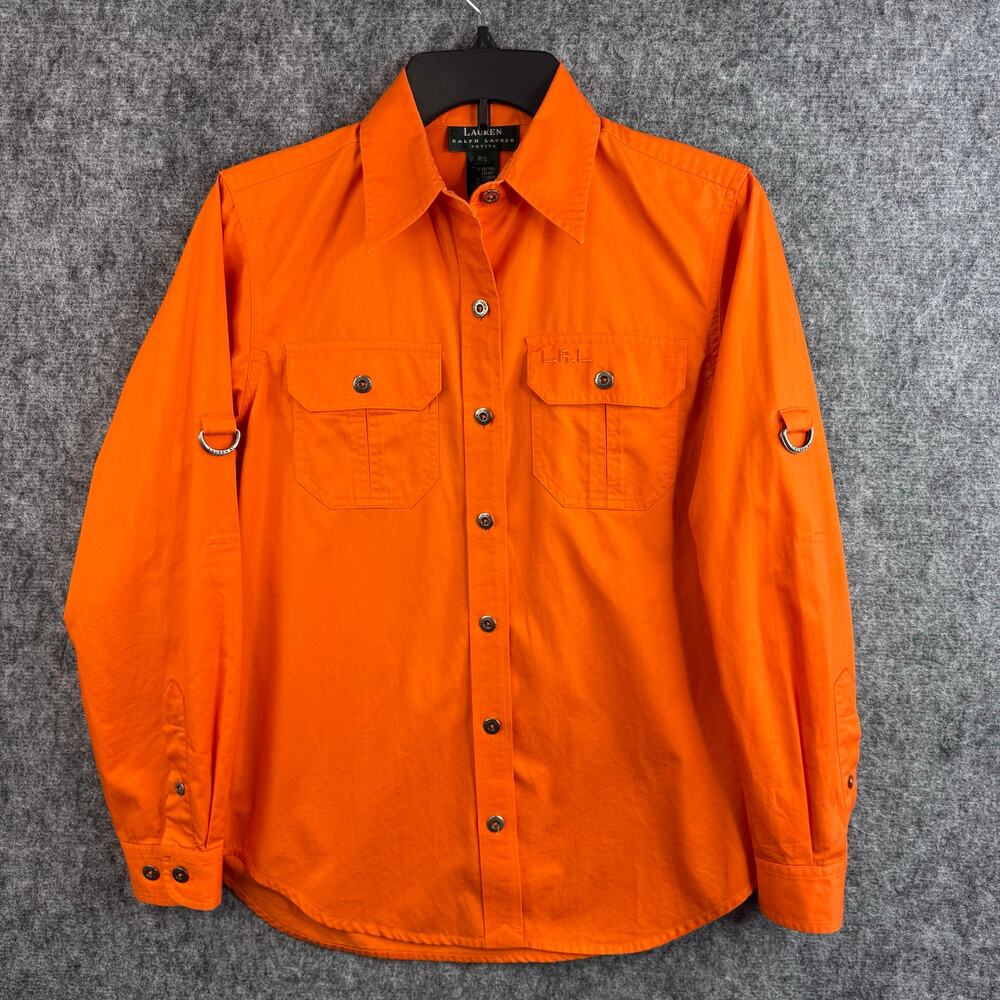 Lauren Ralph Lauren Petite Small Orange Utility Button Front Shirt 100%‎ Cotton